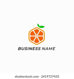 logo creative orange fruit and hexagon