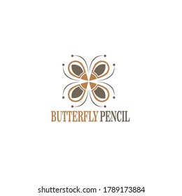 logo creative pencil illustration butterfly design vector template