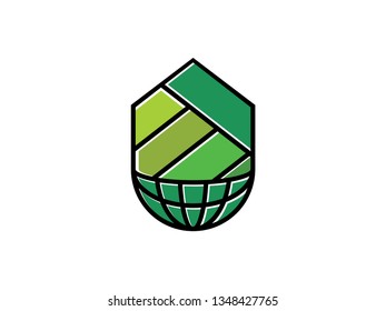logo creative rice field and globe