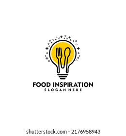 logo creative spoon and fork bulb food idea smart logo vector icon illustration for identity and business