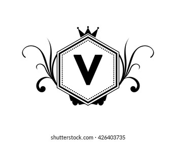 Logo Crest Letter V,Royal Elegant Crest Logo Monogram.Premium crest logo design. 