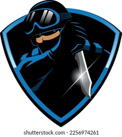 Logo crest representing a counter terrorist swat member holding a knife