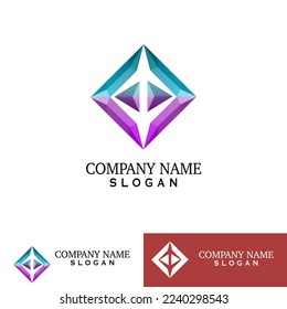 Logo with cristal 3d design vector visual design