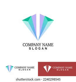 Logo with cristal 3d design vector visual design