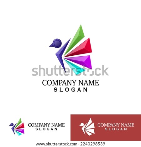 Logo with cristal 3d design vector visual design