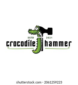  Logo Crocodile Hammer With Black Green Color For Real Estate And Building Equipment