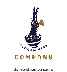 Logo Crocodile Noodles Blue Gold Color And Knife For Beverages And Food 