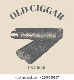Logo cross bold cigarette. Vector illustration in sketch style. Illustration of cigarette in vintage engraved style. template design  