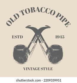 Logo cross tobacco pipe hand drawing vintage clip art isolated on old background template design