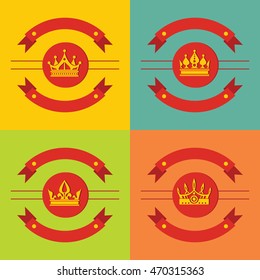 Logo crown icons on color background. Royal element for king, vector illustration