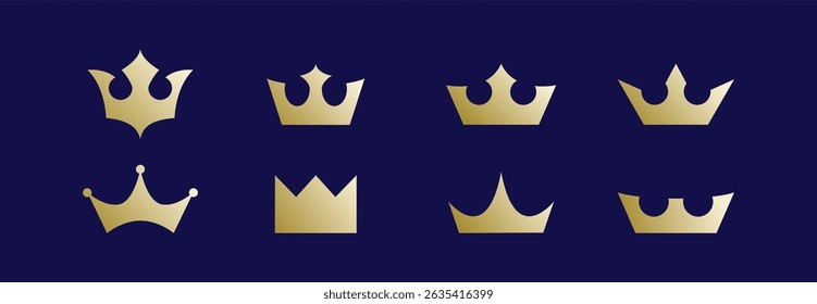 Logo crown set with gold elegant color. Group of luxury crown symbol. Premium and modern concept