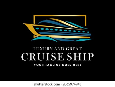 Logo cruise Ship With Gold Rectangle For Travel And Tourism