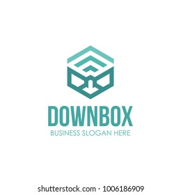 Logo Cube Download Box Arrow Down Vector Logo Template. Server Icon Logo