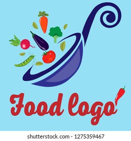 logo culinary vegetables and dishes on a blue background with the inscription