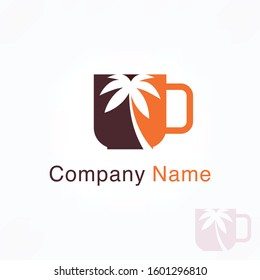 a logo with cup and coconut tree