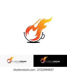 Logo de una taza de café y un fuego ardiente, Plantilla del logotipo del café