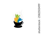 logo of a cup of coffee and icon of a coffee drinker