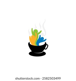 logo of a cup of coffee and icon of a coffee drinker