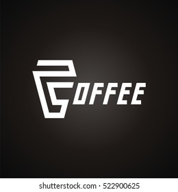 logo with cup and text coffee. Modern Icon for company brand. Vector Illustration.