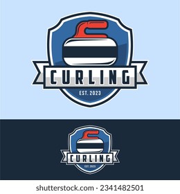 Logo para equipo deportivo de curling. Deporte de curado con piedra