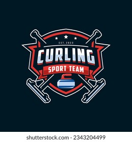 Logo for curling sport team. Curling sport with stone
