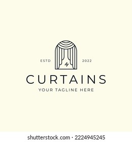 logo curtains line art vector minimalist template illustration design