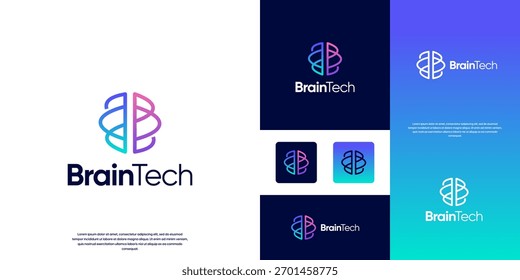 Logotipo con líneas curvas que forman una forma cerebral humana, símbolo de la tecnología inteligente, estilo abstracto moderno, Plantilla de diseño de Vector.