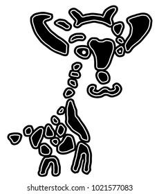 Logo cut sticker. Cute tribal giraffe. Cartoon children's illustration. hand drawing black and white silhouette, ethnic or minimal style. Vector