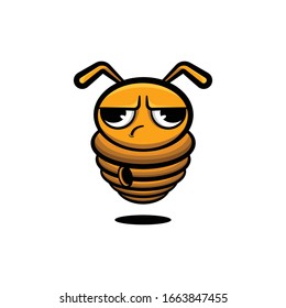 Logo cute baby bee with honeycomb