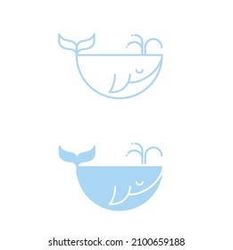 Logo cute blue whale vector, simple line style