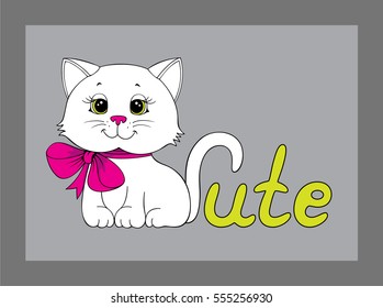 Logo with a cute cartoon kitten and text. Logo variation.