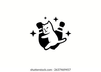 The logo is a cute cat hugging a bowling pin.