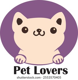 logo with cute cat image with light pink color and flat design concept