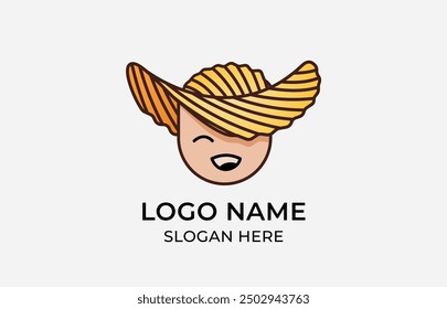 Logo Cute Cowboy and potato chips, snack, chips, fastfood, potato fries cartoon illustration. Editable file