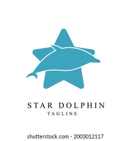 logo cute dolphins jumping in the middle of the star