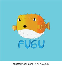 logo cute fugu fish with gradien