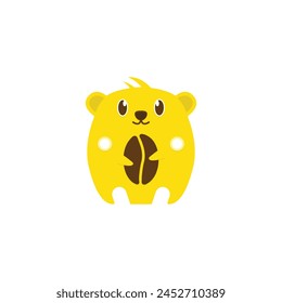 Logo cute Hamster Holding the coffee beans Cartoon Vector Icon Illustration. Animal Nature Icon Concept Isolated Premium Vector. Flat Cartoon Style. logo template for coffee shop and cafe.