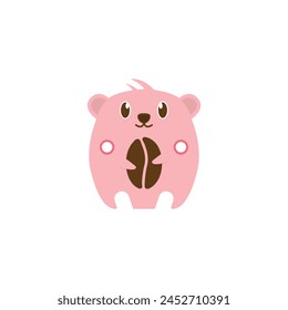 Logo cute Hamster Holding the coffee beans Cartoon Vector Icon Illustration. Animal Nature Icon Concept Isolated Premium Vector. Flat Cartoon Style. logo template for coffee shop and cafe.