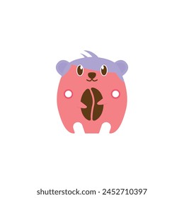 Logo cute Hamster Holding the coffee beans Cartoon Vector Icon Illustration. Animal Nature Icon Concept Isolated Premium Vector. Flat Cartoon Style. logo template for coffee shop and cafe.