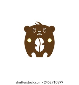 Logo cute Hamster Holding the coffee beans Cartoon Vector Icon Illustration. Animal Nature Icon Concept Isolated Premium Vector. Flat Cartoon Style. logo template for coffee shop and cafe.