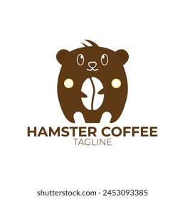 Logo cute Hamster Holding the coffee beans Cartoon Vector Icon Illustration. Animal Nature Icon Concept Isolated Premium Vector. Flat Cartoon Style. logo template for coffee shop and cafe.