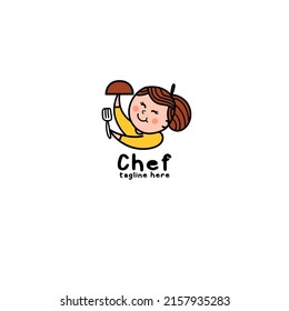 logo with cute middle aged female character illustration. Can be used for restaurant logos with local or traditional menus etc