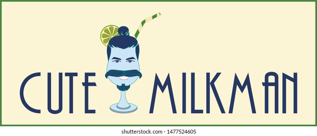 logo cute milkman. face styling like a milkshake with a slice of lime and straws