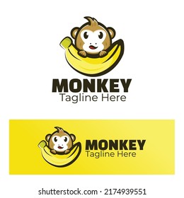 logo Cute monkey with banana