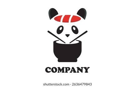 Logo Cute Panda Sushi Vector Icon Illustration. Animal Food Icon Flat Cartoon Style. Suitable for sushi food brands, restaurants, cafes, and others