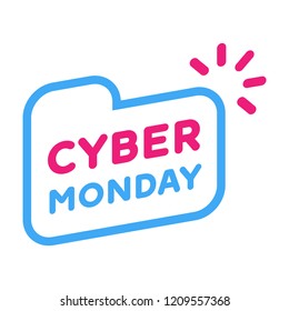 Logo for cyber monday offer. Label for promotion event. Marketing action cyber sale. Vector. Cyber week.
