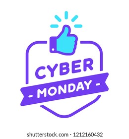 Logo For Cyber Monday Offer. Label For Promotion Event. Marketing Action Cyber Sale. Vector. Cyber Week.