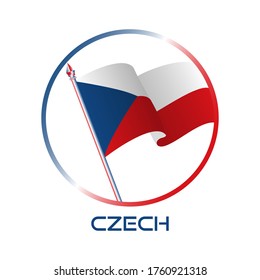 Logo de la República Checa. Composición con bandera ondulante, círculo y asta de bandera para placa, etiqueta, pin, etc. vector Diseño EPS 10