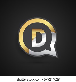 logo D letter gold and silver on circle chat icon. Elegant logo design for your application or company identity.