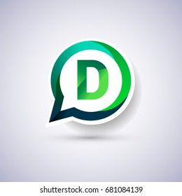 logo D letter green colored on circle chat icon. Vector design for your application or company identity.